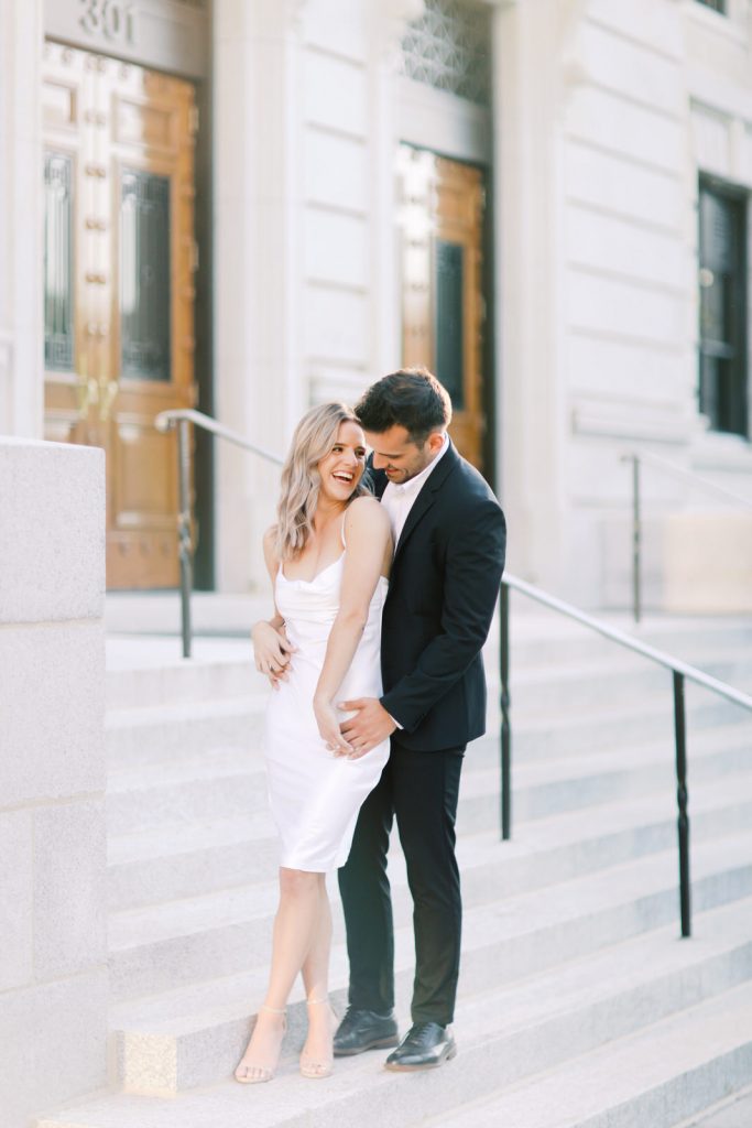 Modern engagement session in downtown Greensboro, North Carolina for a modern bride.