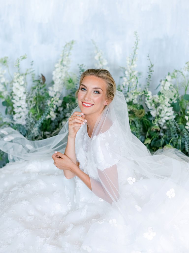 An elegant DC bride poses for her film bridal portrait session with DC film wedding photographer.