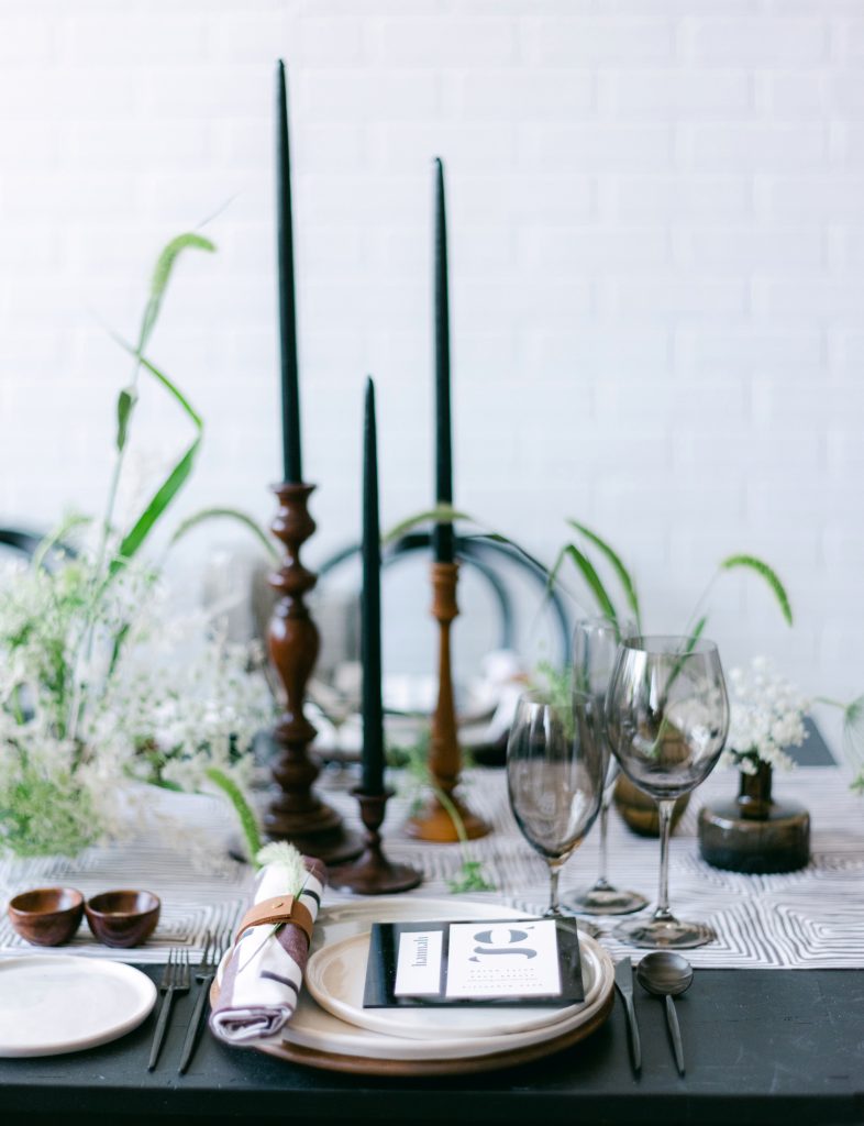 A DC film wedding photographer captures creative wedding tablescape details, styled by Grit and Grace.