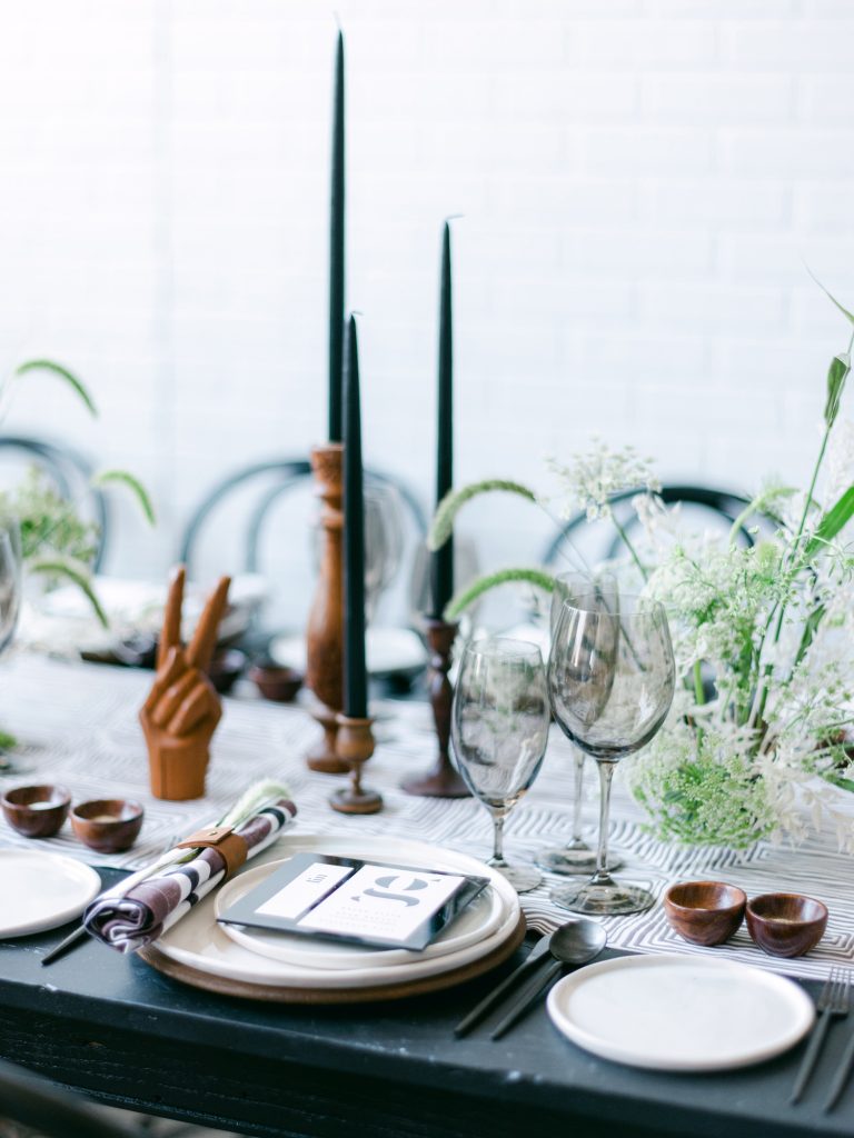 A DC film wedding photographer captures creative wedding tablescape details, styled by Grit and Grace.