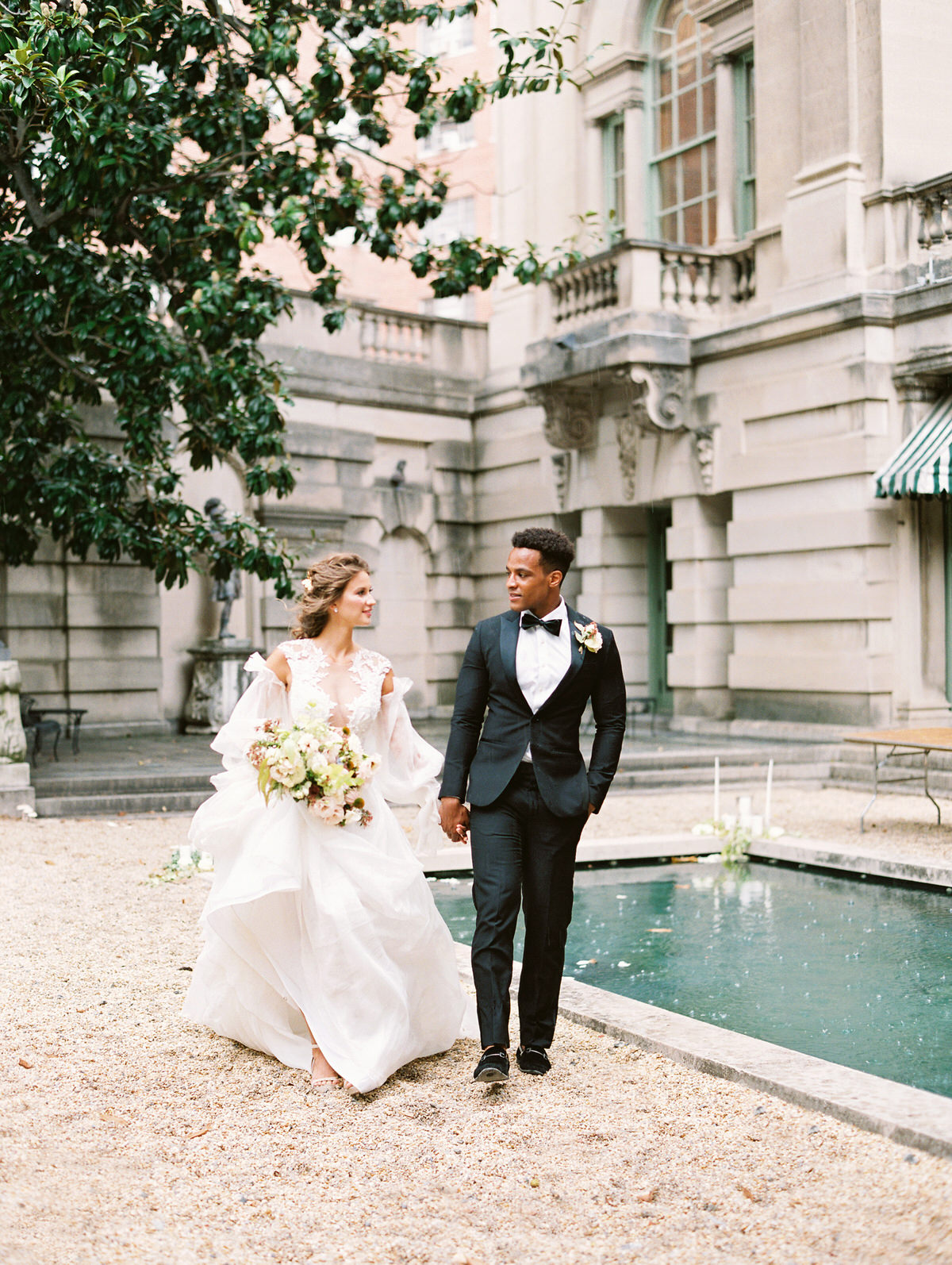 Creative wedding florals for an elegant wedding at The Anderson House in Washington DC, photographed by a DC film wedding photographer.