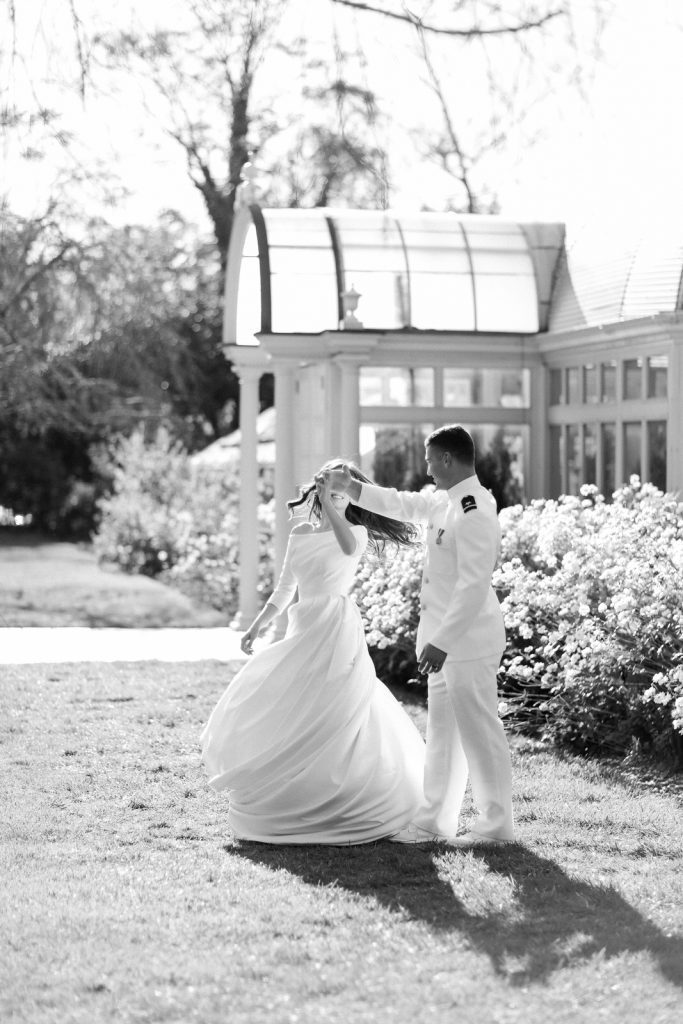 A Virgina film wedding photographer captures a military wedding at Reynolda Gardens.