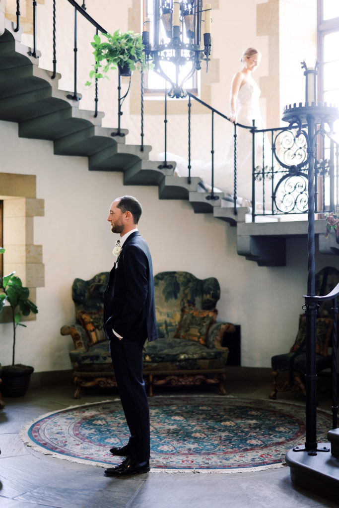 Elegant couple's wedding portraits during a spring wedding at Graylyn Estate in Winston-Salem.