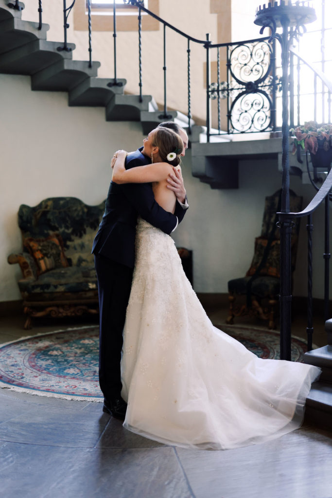 Elegant couple's wedding portraits during a spring wedding at Graylyn Estate in Winston-Salem.