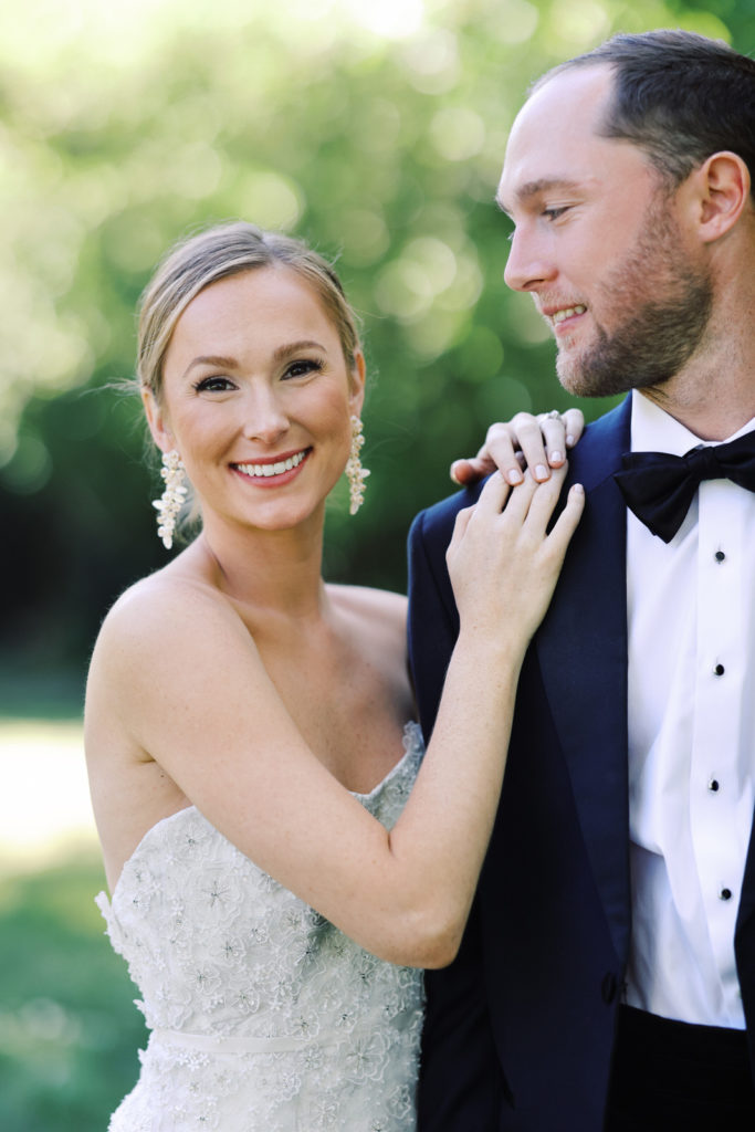 Elegant couple's wedding portraits during a spring wedding at Graylyn Estate in Winston-Salem.