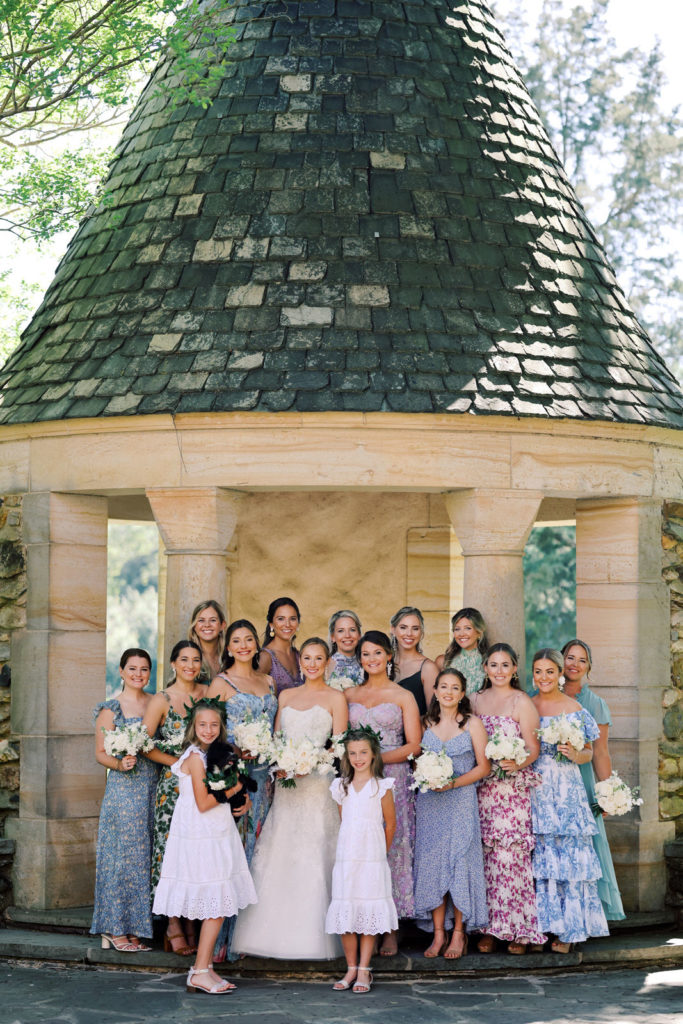Elegant bridal party portraits during a spring wedding at Graylyn Estate in Winston-Salem.