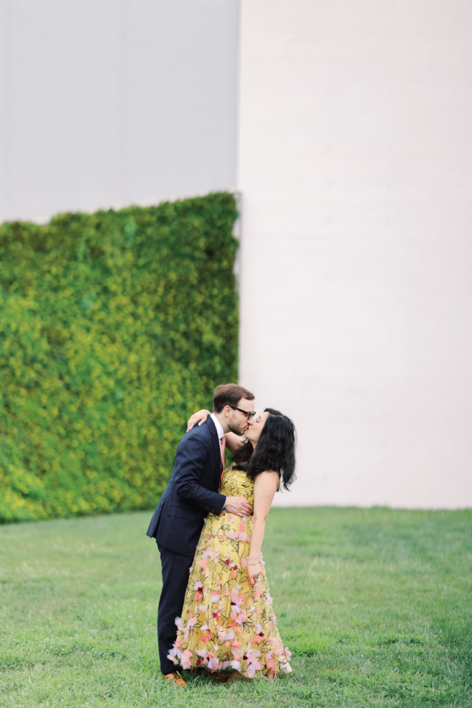 DC wedding photographer photographs a stylish couple during a modern engagement session at the Kennedy Center.