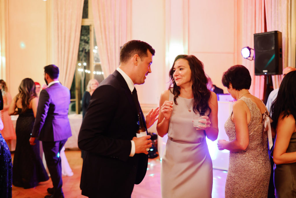 Candid wedding reception photography at a modern DC wedding at Meridian House.