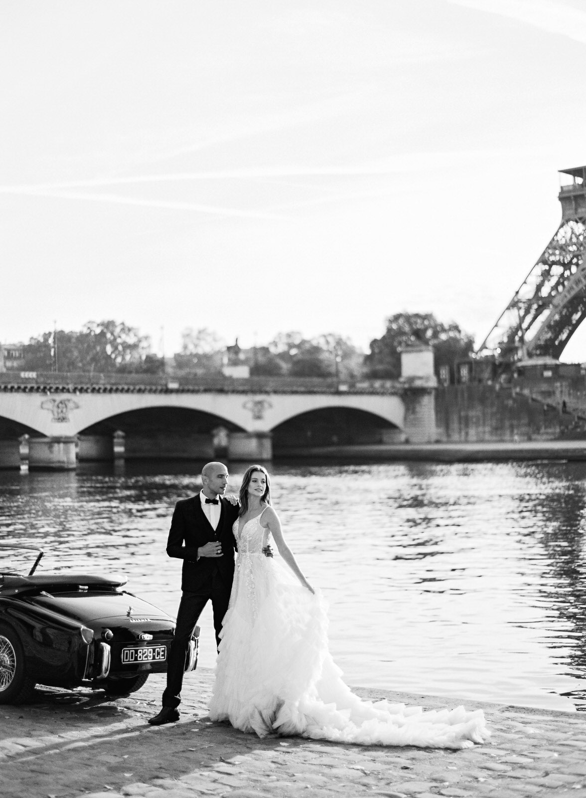 Chic film wedding photography of a French couple during their destination wedding in Paris, France.