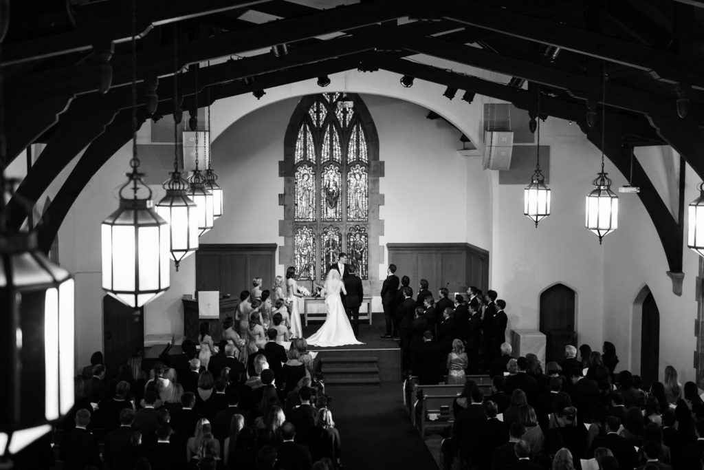 Stylish winter wedding photography at Reynolda Church in Winston-Salem, North Carolina.