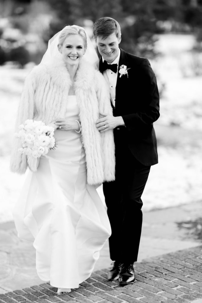 Stylish wedding photography of a newly married couple in Reynolda Gardens of Winston-Salem.